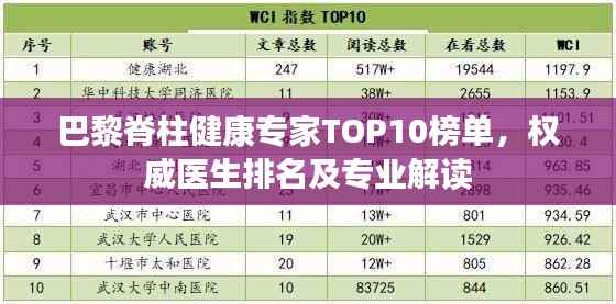 巴黎脊柱健康专家TOP10榜单,权威医生排名及专业解读